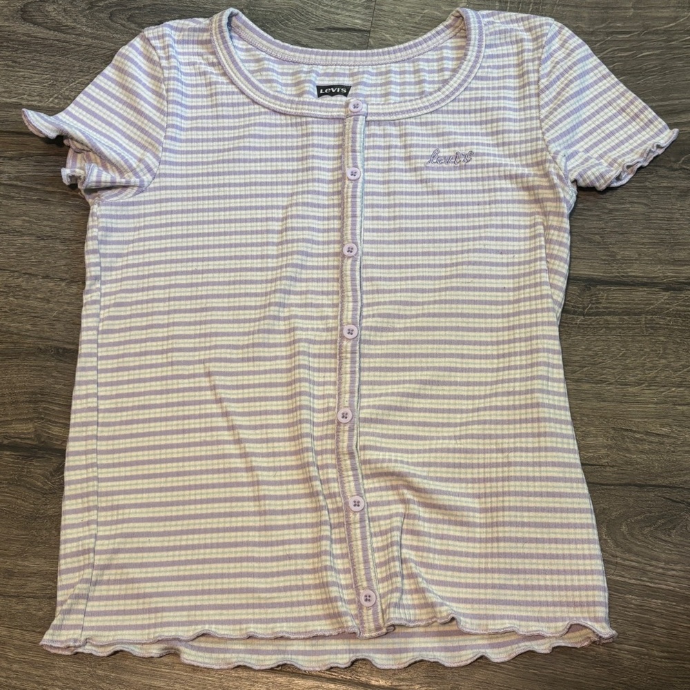Levi's Purple and White Striped Shirt Classic Style